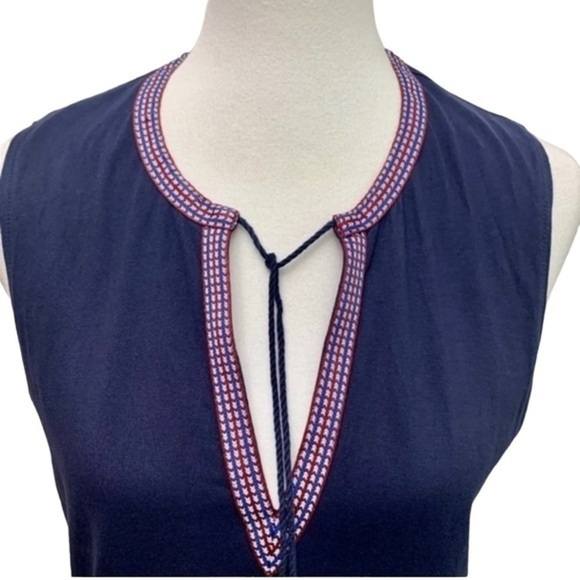 J. Crew Navy Blue Front Keyhole Tassel Tie V-neck Sleeves Top - Picture 4 of 7